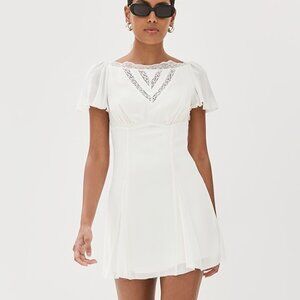 Reformation Malena Cream Lace Trim Flutter Sleeve A-Line Mini Dress NWT